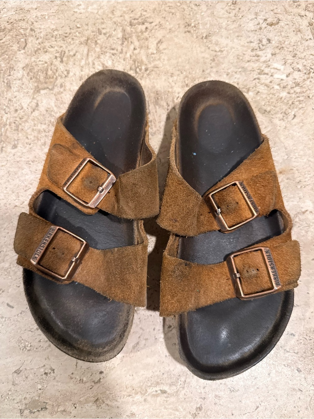 BIRKENSTOCK Arizona Brown Suede Double-Buckle Slide Sandals